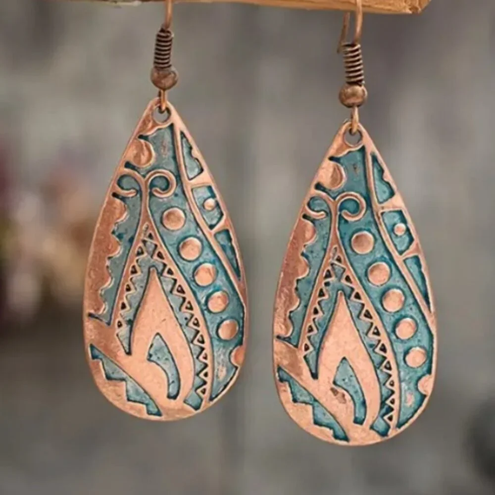 Vintage Antique Bronze Finish Bohemian Chic Dangle Earrings